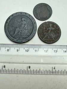 x3 Very Old Copper Coins - 1797 Penny, 1672 Farthing & 1717 Halfpenny (F323) - Picture 1 of 2