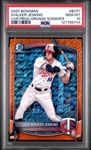 2025 Bowman Chrome Prospects Walker Jenkins #BCP-1 Orange Shimmer #/25 PSA 10 - Picture 1 of 2