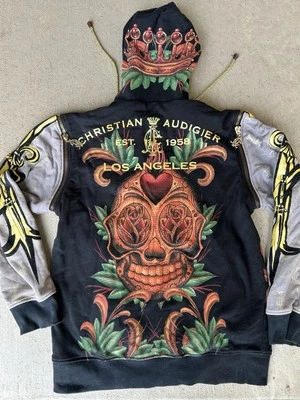 *RARO* ¡Una vez! SUDADERA CON CAPUCHA CHRISTIAN AUDIGIER Los Angeles estrás calavera para hombre talla M Foto 1 de 4