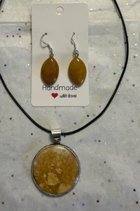 Picture Jasper 925 Silver Gemstone Pendant With Gemstone Earrings - Picture 1 of 7