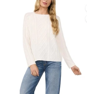 Neu Vince Camuto Damen Pullover Rundhals Zopfmuster weiß-elfenbein Gr. M Sweater - Bild 1 von 5