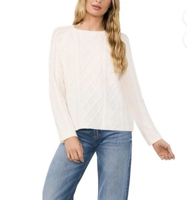 New Vince Camuto Women's Pullover Crew Neck Cable White-Ivory Size M Sweater Foto 1 de 4