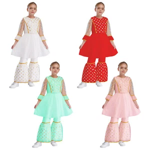 Kids Dresses Indian Ball Gown Birthday Sundress Brocade Dress With Pants Party - Picture 1 of 56