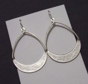 Brushed Teardrop Hoop Earrings 925 Silver Artisan Boho Statement Jewelry zx983 - Picture 1 of 6