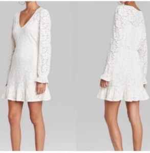 WILD FABLE WOMEN'S OFF WHITE LONG SLEEVE ALLOVER LACE LINED DRESS XL - Picture 1 of 11