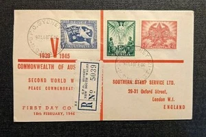 1957 WWII Peace Commemorative FDC Sydney Australia to London England - Picture 1 of 2