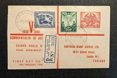 1957 WWII Peace Commemorative FDC Sydney Australia to London England - Image 1 of 2