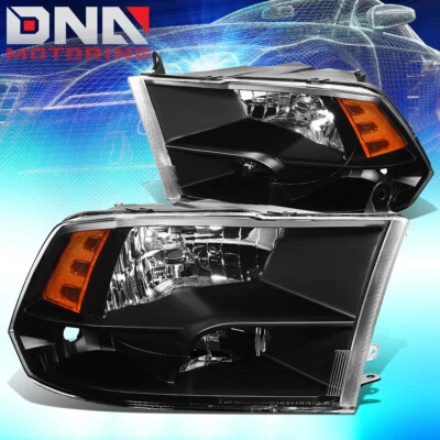 Faróis quad estilo original preto/âmbar para 2009-2018 Ram 1500 2500 3500 - Imagem 1 de 4