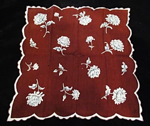 Handkerchief Sheer Cotton Brown Floral Print Scalloped Border #68 - Picture 1 of 3