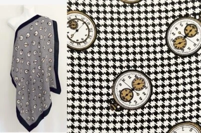 Reloj de Bolsillo Vintage CLUB 7 ECHO Bufanda de Seda Pata de Gallo 31” Cuadrado Foto 1 de 4