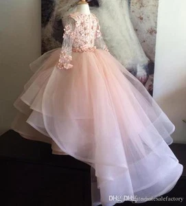 Layered Ruffles Kids Formal Wear Gowns Pageant Blush Pink Flower Girl Dresses - Picture 1 of 7