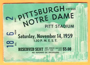 11/14/59 NOTRE DAME/PITTSBURGH FOOTBALL TICKET STUB - Picture 1 of 1