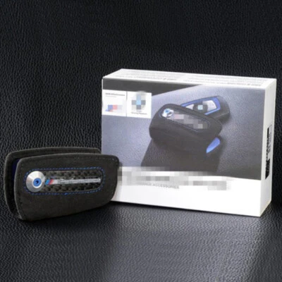M Performance Carbon Fiber Suede Leather Key Case Bag Fob Holder For BMW Blue - Image 1 of 4