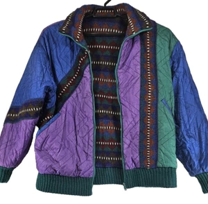 Vintage Reversible Ski Jacket Coat Size M Color Block Nylon Acrylic/Knit Nordic - Picture 1 of 22