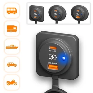 12V-24V double prise chargeur USB QC 3,0 PD 60W type C puissance pour voiture bateau marine - Photo 1 sur 11