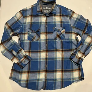 Camicia uomo Mossimo in flanella manica lunga taglia XL 100% cotone blu e arancione a quadri - Foto 1 di 14
