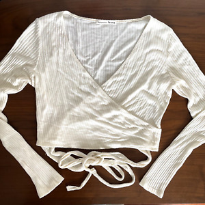 Reformation White Patelo Tie Wrap Long Sleeve Cropped Sweater Size S