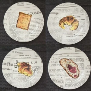 Williams Sonoma Earthenware Plates Set of 4 Water Color Image on Newsprint NEW - Picture 1 of 9
