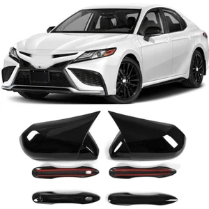 For 2018-2023 Toyota Camry Gloss Black Mirror Covers + 4Dr Handle Cover Overlay - Picture 1 of 9