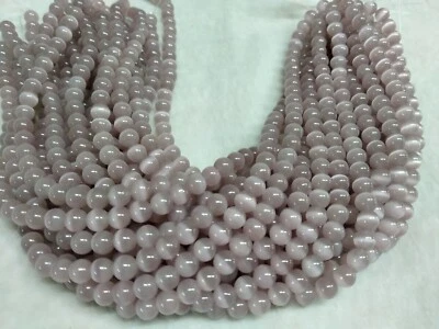 Grey moon Stone Monalisa Round 8mm Beads, Cat's Eye Round 14"inch 3 Strand - Image 1 of 4
