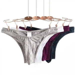Men's Elastic Low-Rise Bulge Pouch Bikini G-string Briefs T-back Thong Underwea - Picture 1 of 9