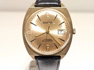 VINTAGE RARE LUXURY BEAUTIFUL SWISS GOLD PLATED MEN'S MECHANICAL WATCH "ANKER" - Picture 1 of 9