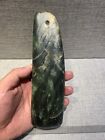 Chinese Old Hongshan Culture Green jade Carved axe pendant