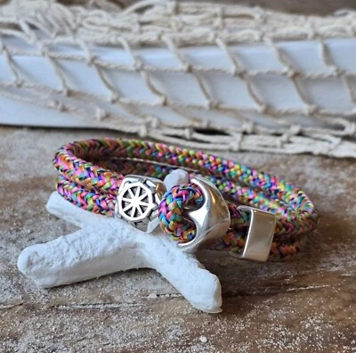Armband Segeltau Multicolor Melange mit Ankerverschluss versilbert - Bild 1 von 2