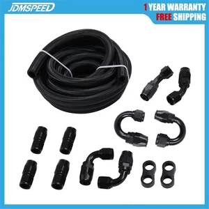 20FT Black Fuel Line Kit Fuel Hose End Fittings 6AN 8AN 10AN CPE Braided Nylon - Picture 1 of 21