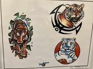 Vintage Tattoo Shop Tattoo Johnny Pg 36 2001 Tattoo Flash Wall Art Tiger Tribal - Picture 1 of 1