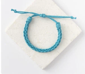 Women’s Trendy Turquoise Leather Braided Pull Bracelet Or Ankle Bracelet! Stack - Picture 1 of 4