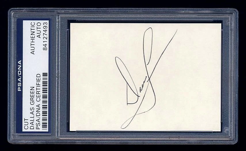 DALLAS GREEN SIGNED MINT CUT PSA/DNA SLABBED 1980 PHILADELPHIA PHILLIES WSC HOF - Image 1 of 1