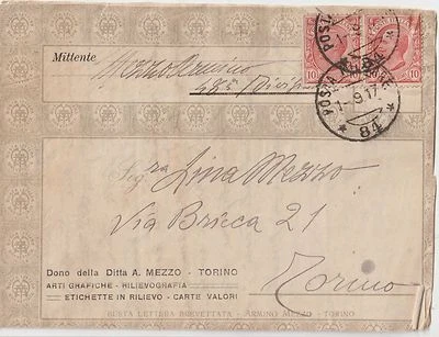 SOBRE CARTA ITALIA 1917 PATENTADO DESDE P.M.84 A TORINO Foto 1 de 2