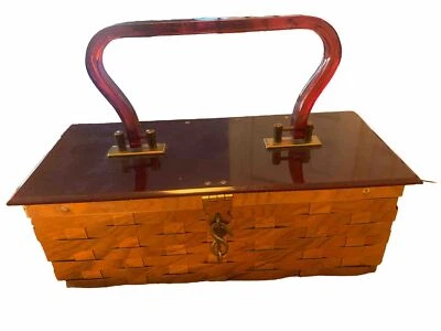 Dorset Rex Fifth Avenue Vintage Gold Woven Metal Box Bag Lucite Top & Handle - Image 1 of 4