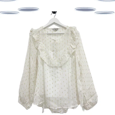 Blusa transparente Dobby manga larga talla alta Ex para mujer en blanco/brillo Foto 1 de 4