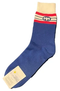 New Authentic Gucci GG Logo Socks Navy with Red & White Trim - Size M - 24-26 cm - Picture 1 of 7