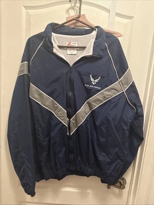 Chaqueta cortavientos de entrenamiento físico azul de la Fuerza Aérea de los Estados Unidos con capucha adulto XXL/Reg nueva sin etiquetas Foto 1 de 4