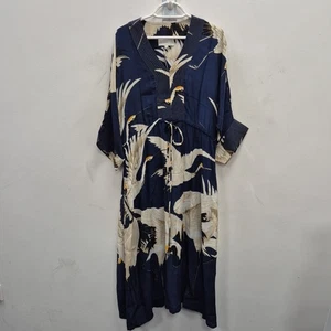 One Hundred Stars Abi Maxikleid Gr. S/M blau Storch Kranich Vogel Relaxed Fit - Bild 1 von 7