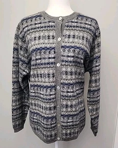 Karen Scott Cardigan Pullover mit Knöpfen Größe 1X grau blau 100 % australische Wolle - Bild 1 von 15