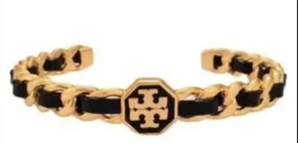Pulsera Tory Burch Marion Tejida Oro y Cuero Negro Foto 1 de 4
