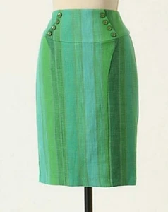 Eva Franco Anthropologie Dreaming in Green Striped Woven Tweed‎ Pencil Skirt 2 - Bild 1 von 6