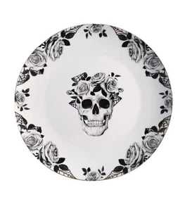 Gothic Eaton Fine Dining Halloween Skulls Roses Gold Trim 10.5" Dinner Plates 4 - Picture 1 of 7