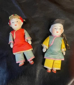 Antike asiatische Junge & Mädchen Biskuit Puppen, 30er Jahre Made in Japan, gelenkig/gelenkig, - Bild 1 von 13
