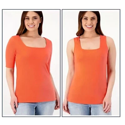 Девочка с изгибами женщин Топ Sz 1 X квадратный вырез трикотажа и бак комплект оранжевый A591118 - Изображение 1 из 4
