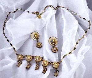 Cookie Lee Vintage Halskette + Ohrringe Set Pfosten Perlen Strass signiert - Bild 1 von 13