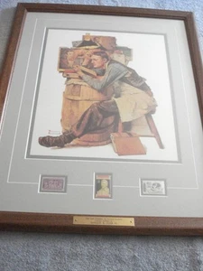 STAMPA VINTAGE INCORNICIATA NORMAN ROCKWELL "LO STUDENTE DI LEGGE" con 3 FRANCOBOLLI (22 X 18) - Foto 1 di 8