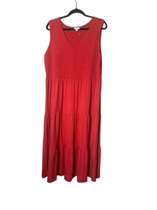 J. Jill Damen XL ärmelloses gesmoktes Stufenkleid Mohn Neu ohne Etikett Viskose-Mischung - Bild 1 von 5