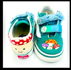 VANS Old Skool Mushroom Toddler 4 Unisex Green Hook & Loop 507452 Happy Face - Picture 1 of 10