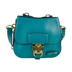 Auth MIUMIU Shoulder Bag Blue Green Leather/Goldtone - z4993 - Picture 1 of 13