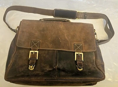 Visconti Brown Distressed Leather Messenger  Document Laptop Bag 11x16” England - Image 1 of 4